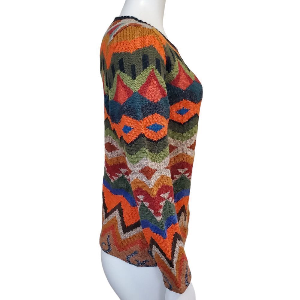 New Tey-Art ALPACA Blend Aztec Southwestern Sweater Cardigan Tabask Size S #3 - Picture 5 of 9